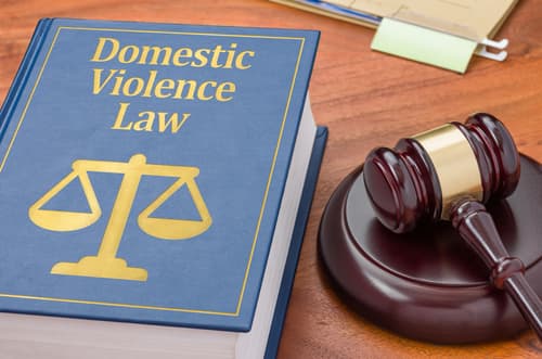domestic violence law book on table with gavel