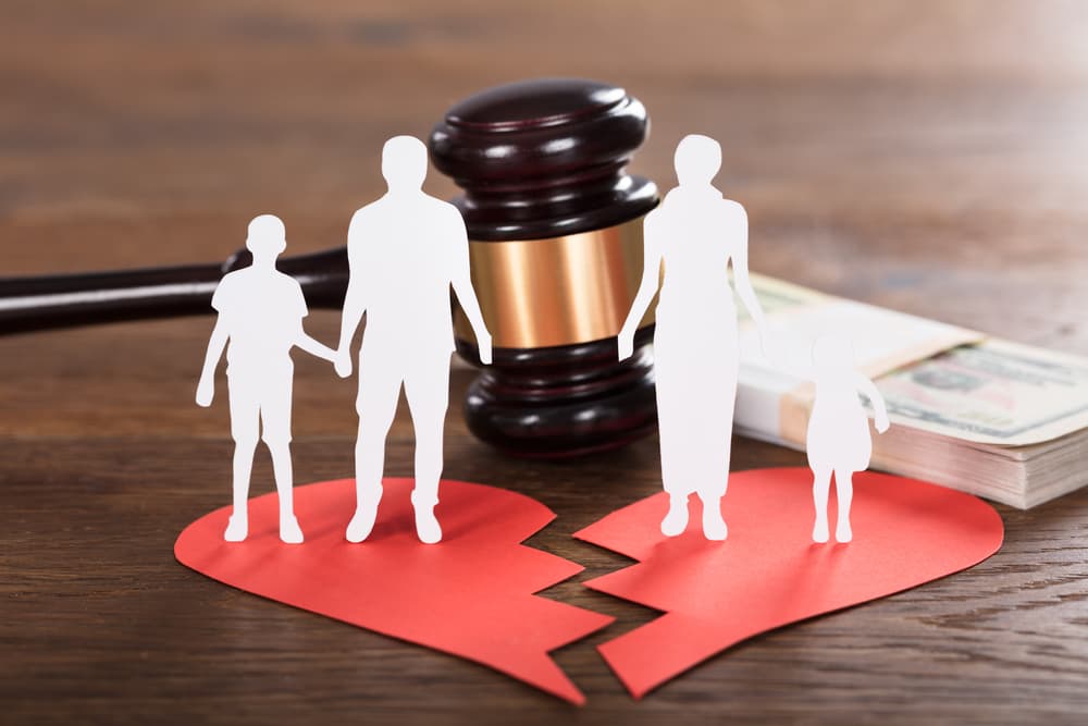 Gavel And Paper Family Representing Divorce On Wooden Desk